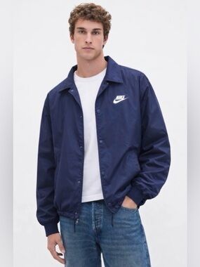 Nike Men's Navy Blue Track Coaches Jacket Windbreaker Button Up Longsleeve